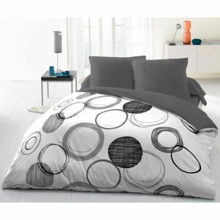 Jeu de draps HOME LINGE PASSION Blanc Cercles Gris clair (220 x 240 cm)