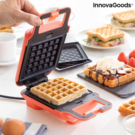 Appareil à Gaufres et à Sandwichs 2 en 1 avec Recettes Wafflicher InnovaGoods