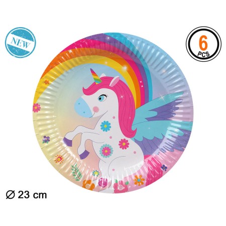 Set de Platos Multicolor Unicornio Ø 23 cm 6 Unidades