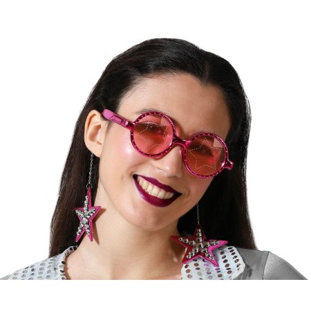 Gafas Pendientes Brillantes Fucsia Estrella