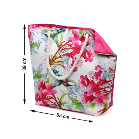 Sac de plage 55,5 x 39 cm Rose Fleurs