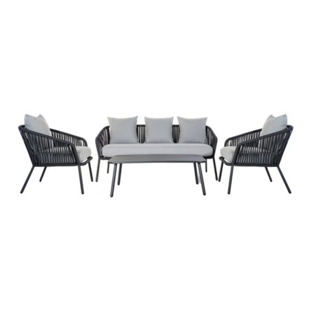 Conjunto de Sofá y Mesa DKD Home Decor MB-179039 Gris Jardín Poliéster Cuerda Aluminio (151,5 x 72 x 70 cm) (4 pcs)
