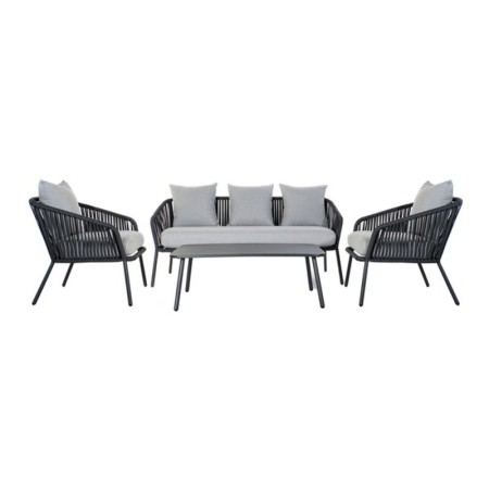 Ensemble Canapé + Table DKD Home Decor MB-179039 Gris Jardin Polyester Corde Aluminium (151,5 x 72 x 70 cm) (4 pcs)