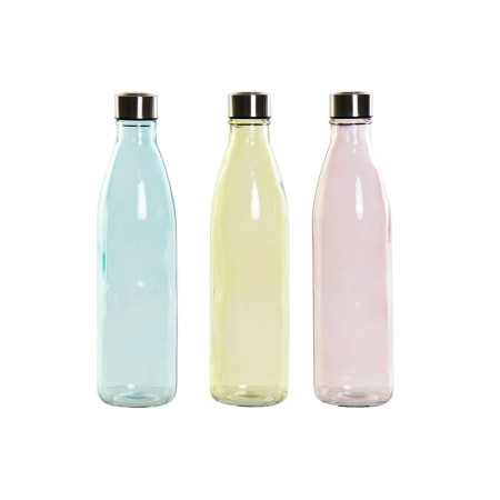 Botella DKD Home Decor Cristal Azul Rosa Acero Inoxidable Amarillo (8 x 8 x 31 cm) (3 Unidades)