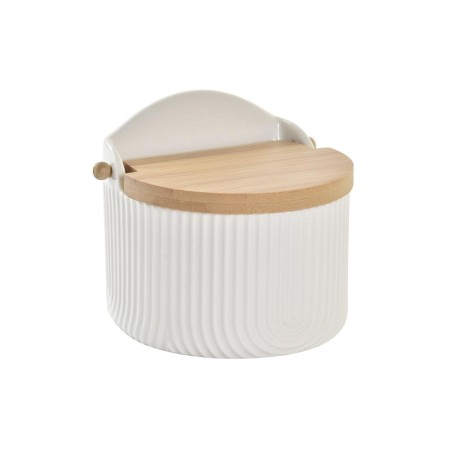 Salière avec couvercle DKD Home Decor Naturel Porcelaine Blanc Bambou (12 x 10 x 11 cm)