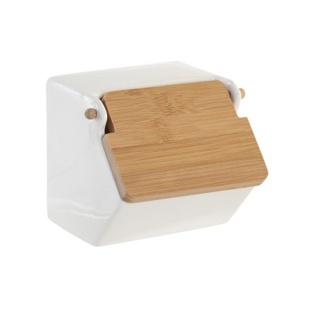 Salero con Tapa DKD Home Decor Natural Porcelana Blanco Bambú (12,5 x 14 x 12 cm)