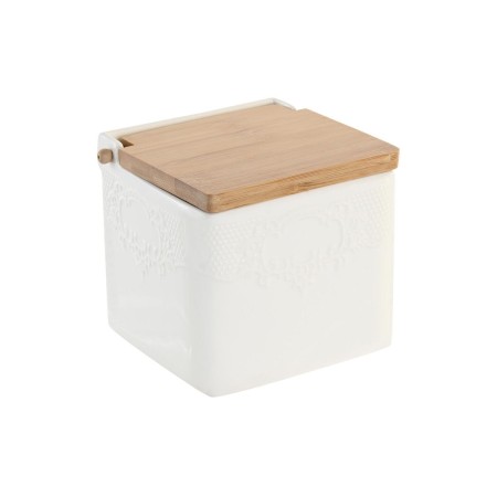 Salière avec couvercle DKD Home Decor Naturel Porcelaine Blanc Bambou (10,5 x 9 x 9 cm)