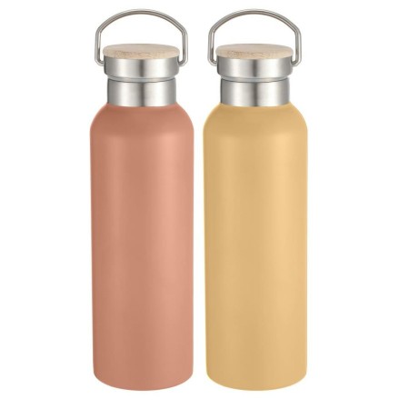 Botella DKD Home Decor Terracota Acero Inoxidable Amarillo Bambú (7 x 7 x 27,5 cm) (2 Unidades)