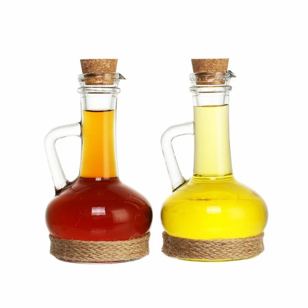 Ensemble huile et vinaigre DKD Home Decor Verre Naturel Transparent Liège 2 Pièces (9 x 9 x 16 cm) (320 ml)