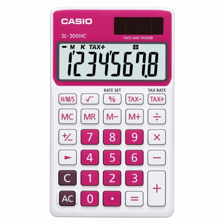 Calculatrice Casio SL-300-NC-RD Blanc Résine (1,1 x 7,7 x 7,5 cm)