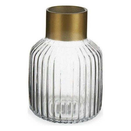 Vase Rayures Doré Transparent verre (12 x 18 x 12 cm)