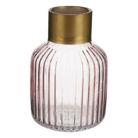 Vase Rayures Rose Doré verre (12 x 18 x 12 cm)