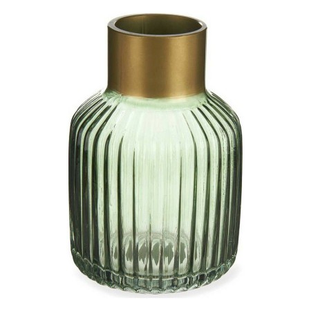 Vase Rayures Doré Vert verre (12 x 18 x 12 cm)