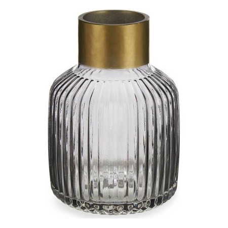 Vase Rayures Gris Doré verre (14,5 x 22 x 14,5 cm)