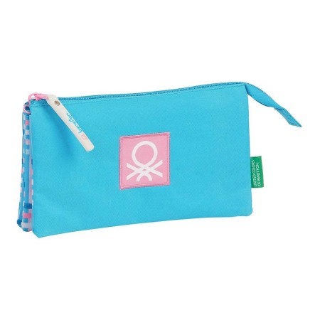 Trousse Fourre-Tout Triple Benetton Tartan Bleu Multicouleur (22 x 12 x 3 cm)