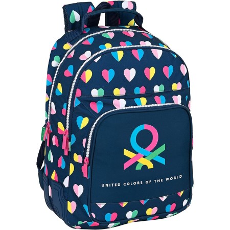 Mochila Escolar Benetton Corazones Multicolor Azul marino (32 x 42 x 15 cm)