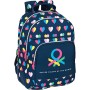 Mochila Escolar Benetton Corazones Multicolor Azul marino (32 x 42 x 15 cm)