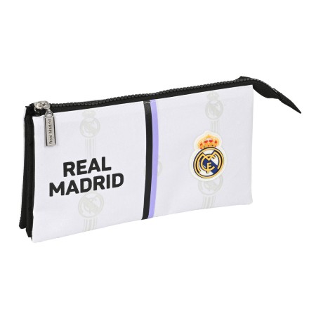 Trousse Fourre-Tout Triple Real Madrid C.F. Noir Blanc (22 x 12 x 3 cm)