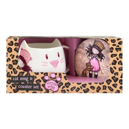 Set Gorjuss Purrrrrfect love Taza Posavasos 2 Piezas Cerámica Leopardo
