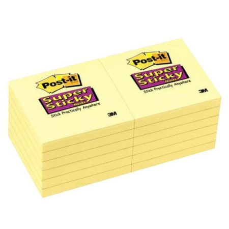 Notas Adhesivas Post-it SUPER STICKY Amarillo 7,6 x 7,6 cm (76 x 76 mm) (12 Unidades)