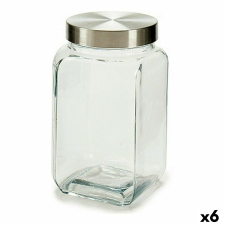 Boîte 1 L Argenté Transparent verre (10,5 x 18 x 10,5 cm) (6 Unités)