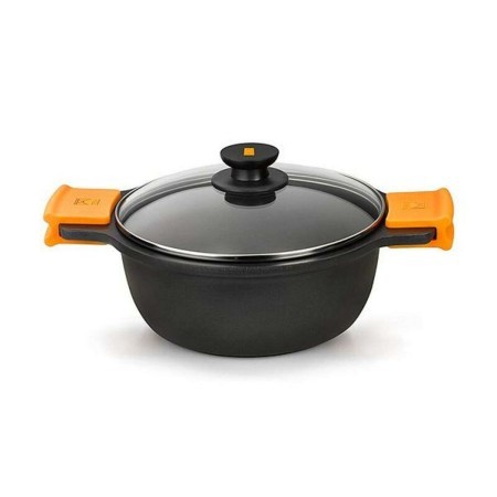 Casserole avec Couvercle en Verre BRA A270328 5,7 L (Ø 28 cm) Noir Métal Aluminio