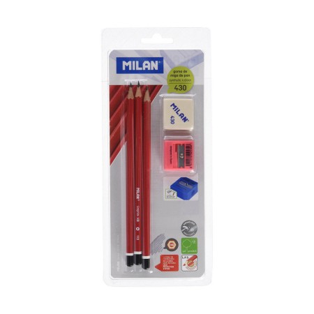 Ensemble de Crayons Milan Ensemble Gomme et Taille-Crayon Rouge Bois