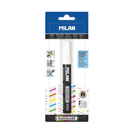 Rotulador Milan Fluoglass Tinta borrable Blanco PVC