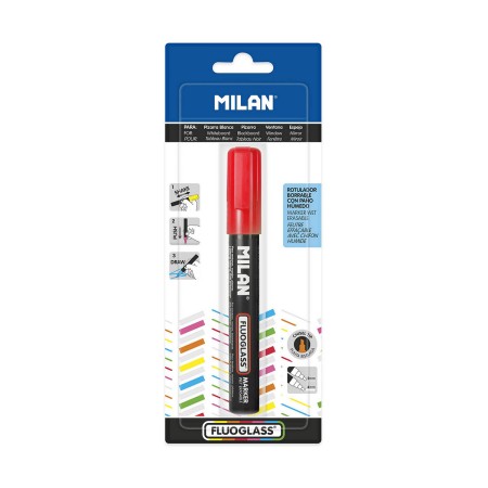 Rotulador Milan Fluoglass Tinta borrable Rojo PVC