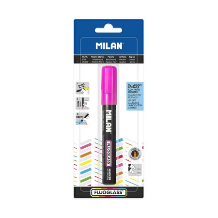 Rotulador Milan Fluoglass Tinta borrable Rosa PVC