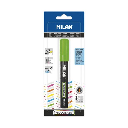 Rotulador Milan Fluoglass Tinta borrable Verde PVC