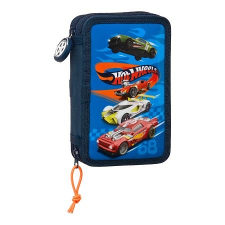 Plumier Doble Hot Wheels Challenge Multicolor Azul marino (12.5 x 19.5 x 4 cm) (28 piezas)