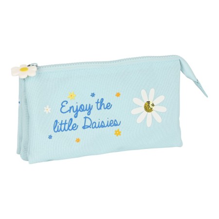 Trousse Fourre-Tout Triple BlackFit8 Daisies Bleu clair (22 x 12 x 3 cm)