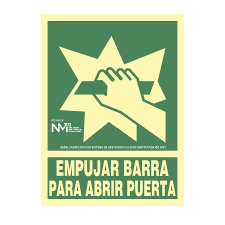 Cartel Normaluz Empujar barra para abrir puerta PVC (22,4 x 30 cm)