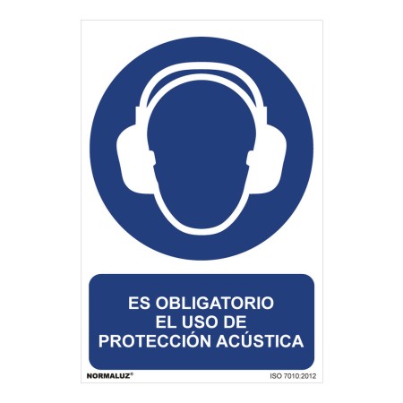 Cartel Normaluz Paso obligatorio el uso de protección acústica PVC (30 x 40 cm)