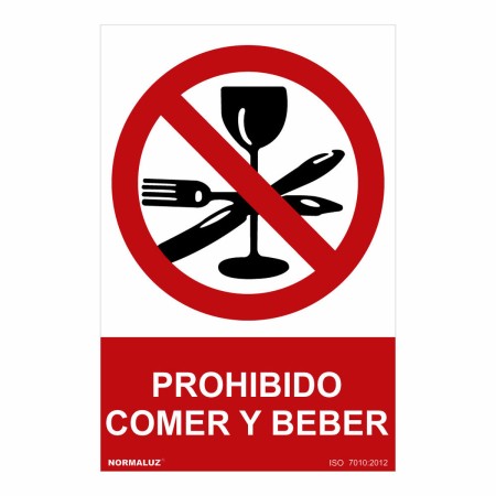 Cartel Normaluz Prohibido comer y beber PVC (30 x 40 cm)