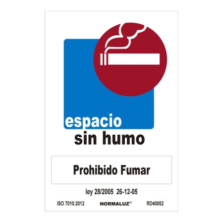 Cartel Normaluz Espacio sin humo, prohibido fumar PVC (30 x 40 cm)