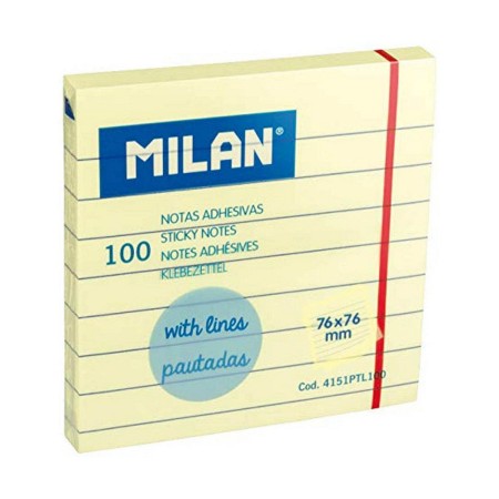 Bloc de Notes Milan Autocollants A rayures Jaune (7,6 x 7,6 cm)