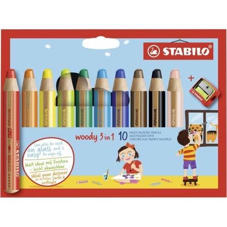 Crayons de couleur Stabilo Woody Multicouleur 3-en-1 10 Pièces
