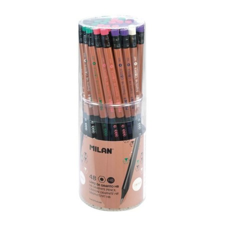 Ensemble de Crayons Milan Graphite Noir Bois HB 48 Unités (Hexagonal)