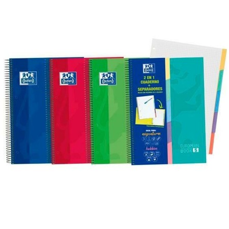 Cuaderno Oxford European Book 5 2 en 1 Microperforado A4 100 Hojas 5 mm Tapa dura Espiral (10 Unidades)