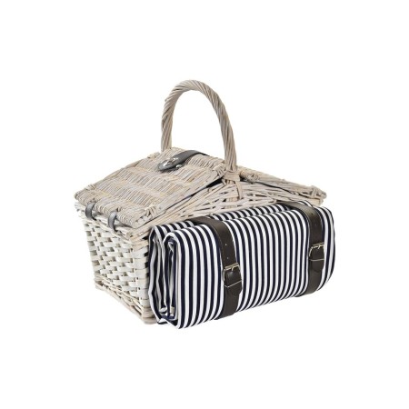 Cesta DKD Home Decor Mimbre Pícnic Azul Poliéster Blanco (40 x 40 x 42 cm)