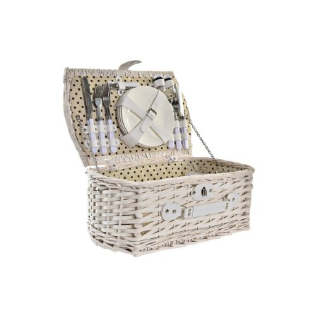 Cesta DKD Home Decor Mimbre Pícnic Beige Poliéster Blanco (44 x 28 x 19 cm)