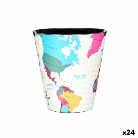 Papelera Multicolor Mapamundi Plástico (10 L) (24 Unidades)