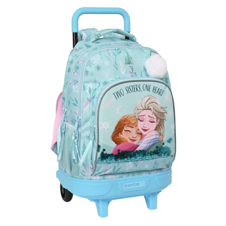 Mochila Escolar con Ruedas Frozen One heart Verde Turquesa (33 x 45 x 22 cm)