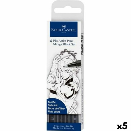 Set de Rotuladores Faber-Castell Pitt Artist Estuche Cómic, dibujo y manga Negro 5 Unidades