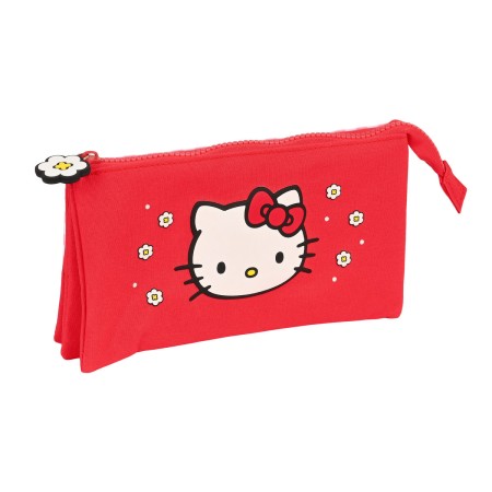 Trousse Fourre-Tout Triple Hello Kitty Spring Rouge (22 x 12 x 3 cm)