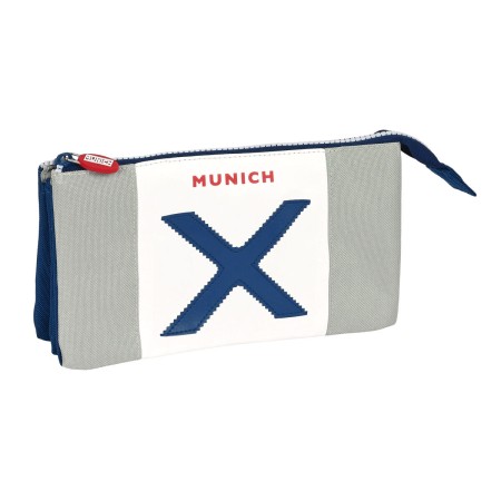 Trousse Fourre-Tout Triple Munich College Gris (22 x 12 x 3 cm)