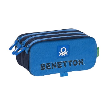 Trousse Fourre-Tout Triple Benetton Deep water Bleu (21,5 x 10 x 8 cm)