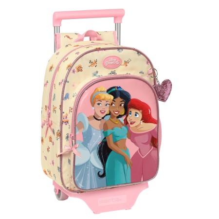 Mochila Escolar con Ruedas Princesses Disney Magical Beige Rosa (26 x 34 x 11 cm)